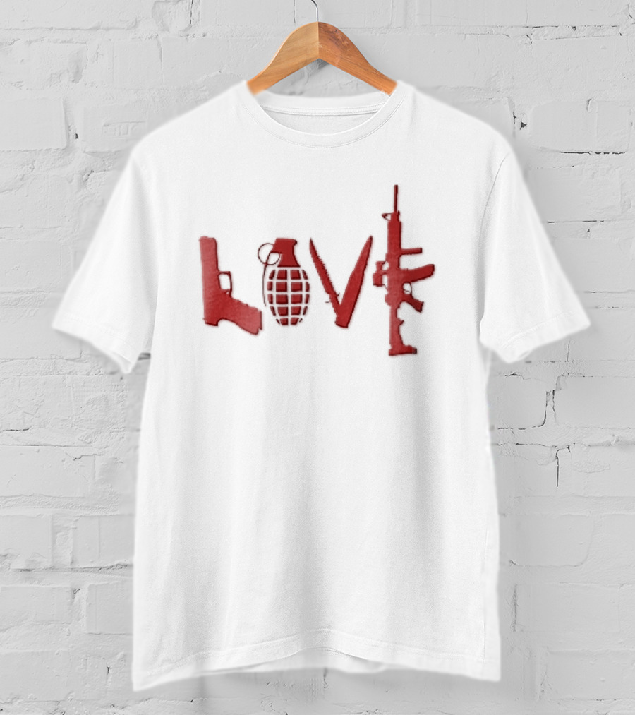 Love Red Pistol Grenade Knife Assault Rifle Weapons T-Shirt
