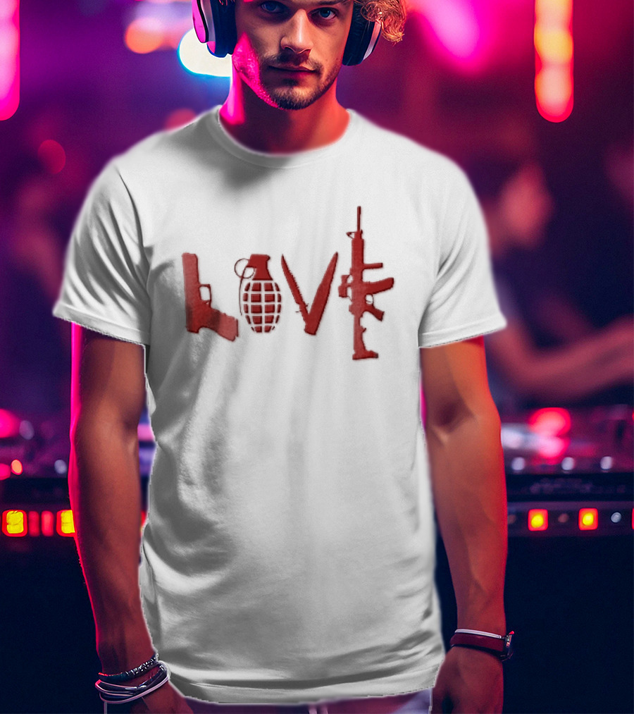 Love Red Pistol Grenade Knife Assault Rifle Weapons T-Shirt