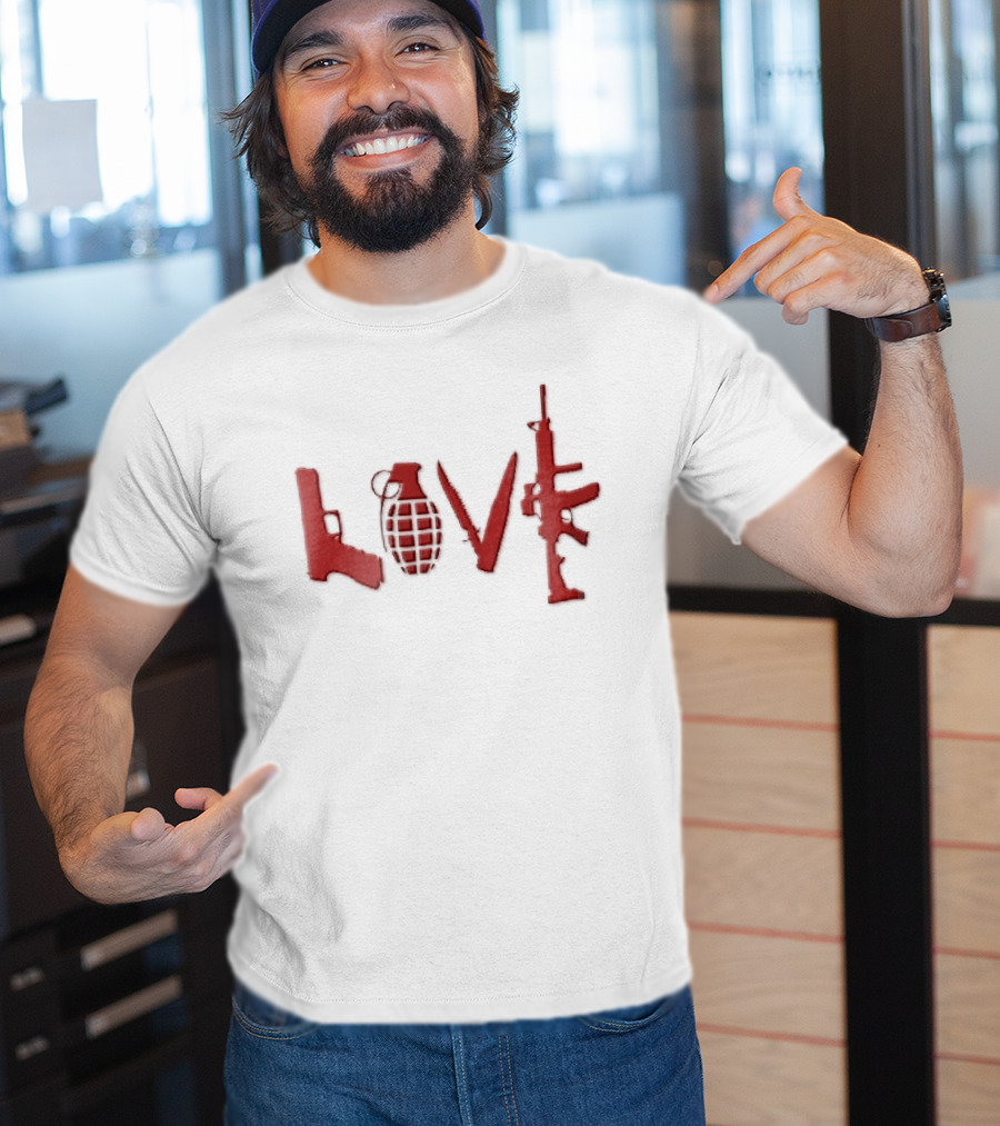 Love Red Pistol Grenade Knife Assault Rifle Weapons T-Shirt