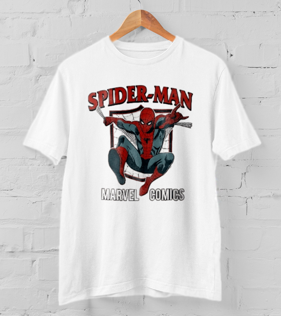 Spider Man Marvel Comics Crouching Web Shield Pose T-Shirt