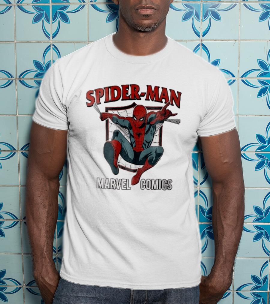Spider Man Marvel Comics Crouching Web Shield Pose T-Shirt