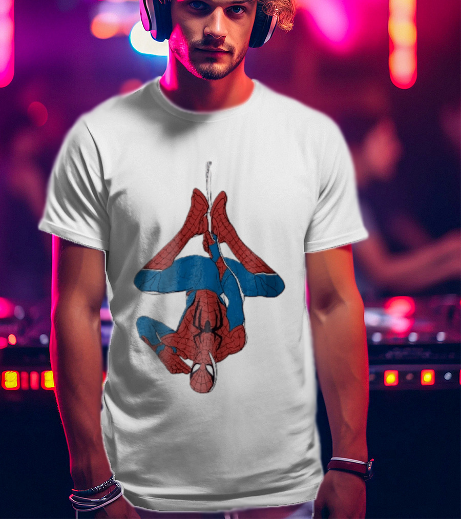 Marvel Spider Man Upside Down Hanging Web Cartoon T-Shirt