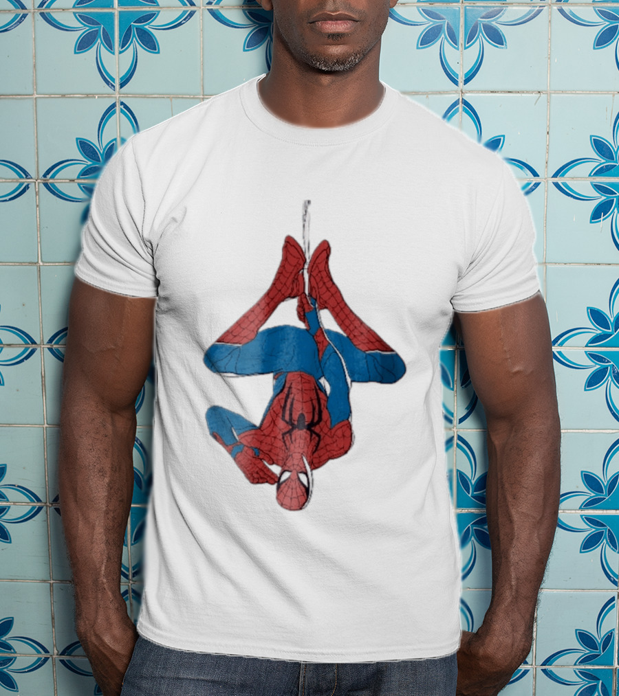 Marvel Spider Man Upside Down Hanging Web Cartoon T-Shirt