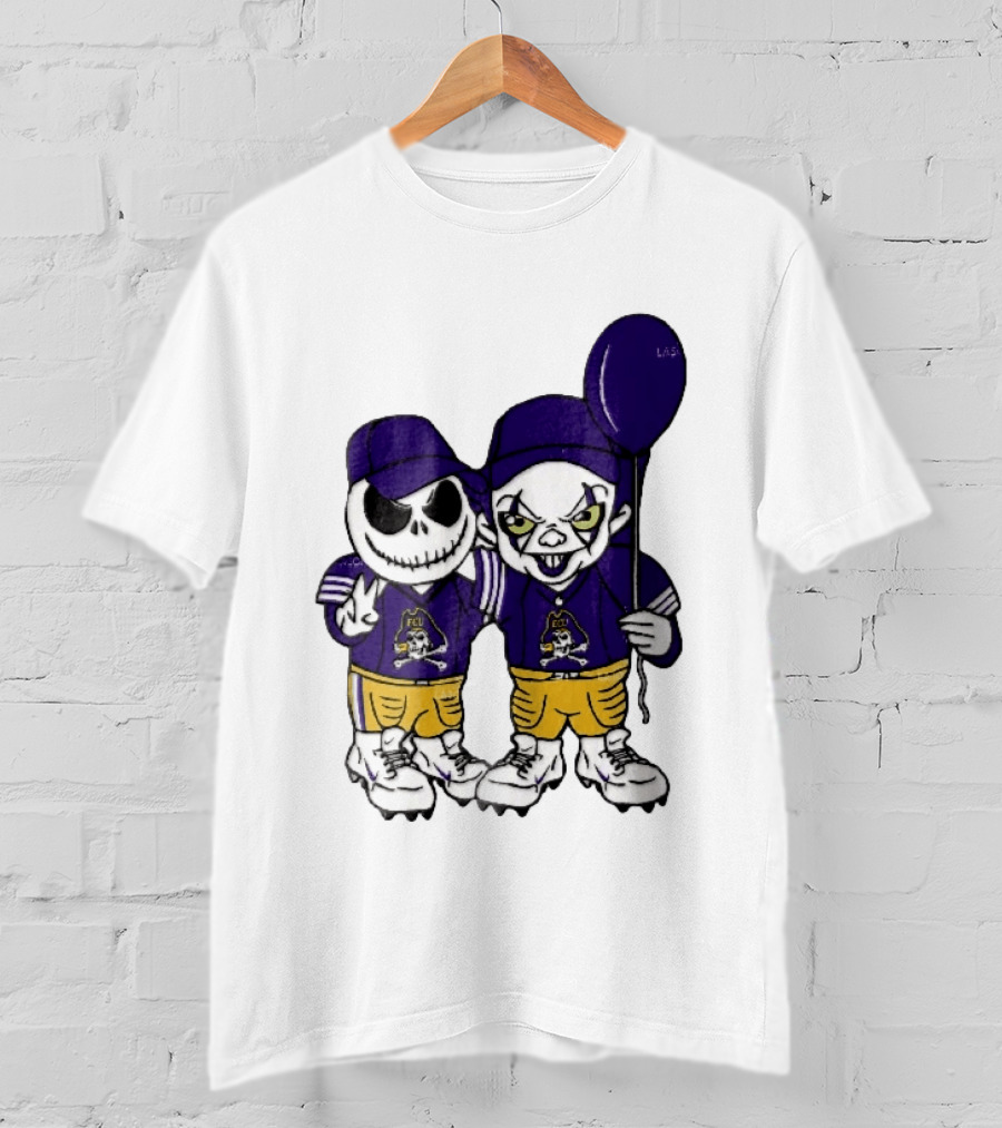East Carolina Pirates NCAA Jack Skellington Pennywise Clown Purple Balloon T-Shirt