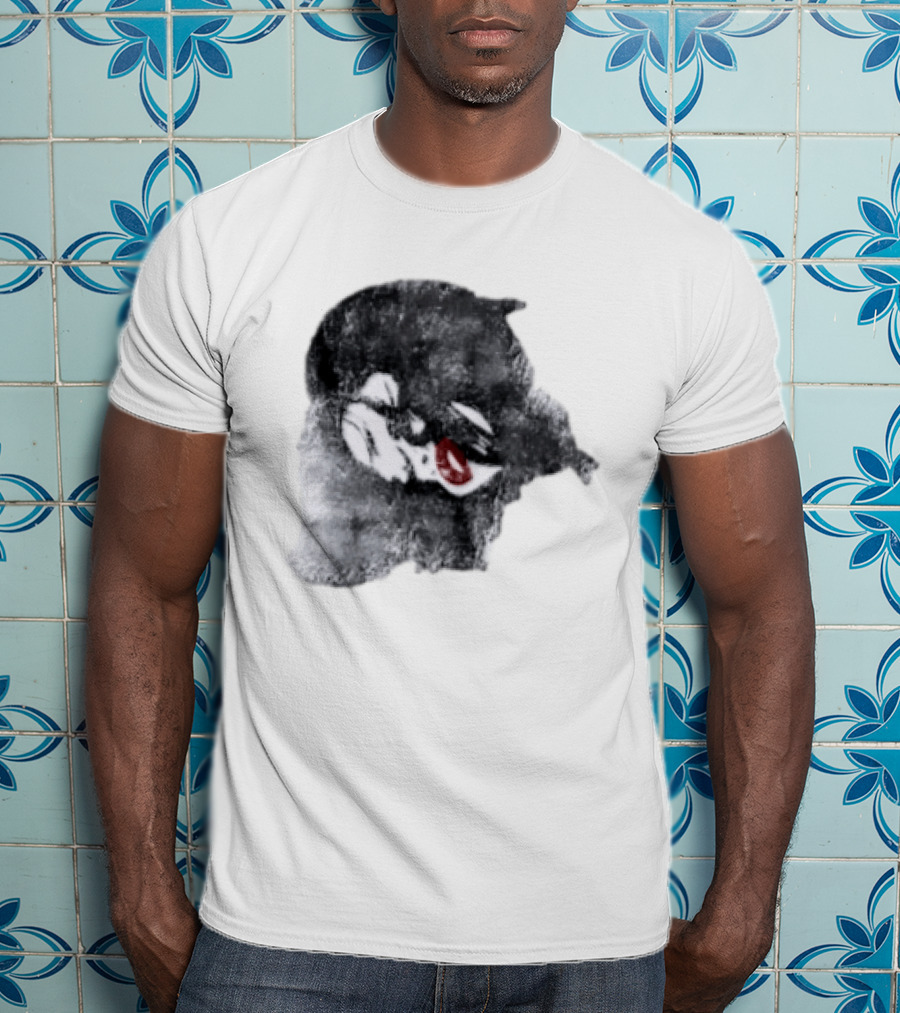Nessa Barrett Tough Love Off The Shoulder Monochrome Red Lips Sketch T-Shirt