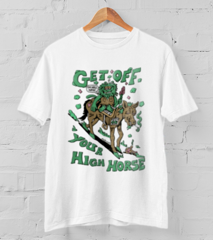 Get Off Your High Horse Killer Acid Trippy Creature Riding Horse Green Creature T-Shirt