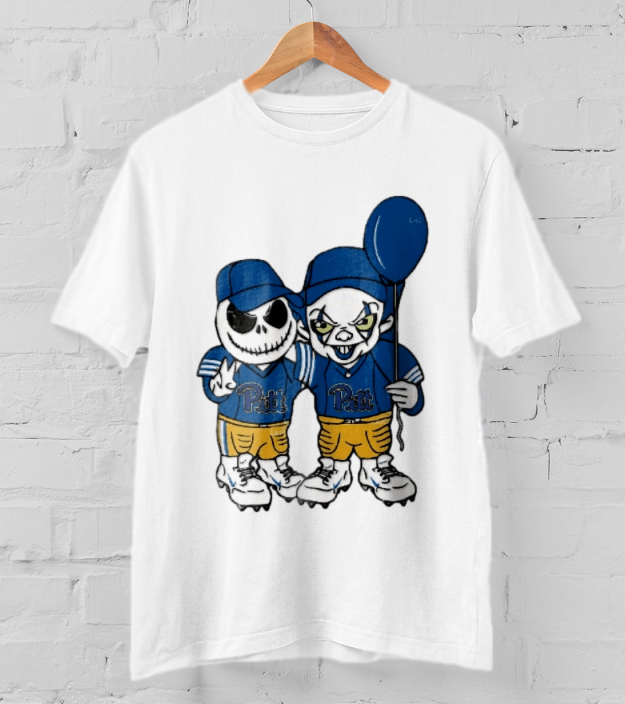 Pittsburgh Panthers NCAA Football Jack Skellington Clown Cartoon Players Blue Balloon T-Shirt