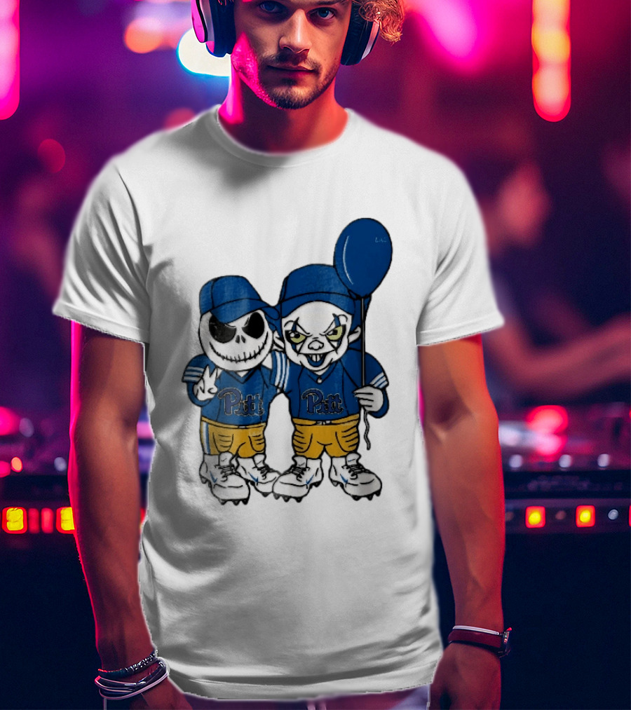Pittsburgh Panthers NCAA Football Jack Skellington Clown Cartoon Players Blue Balloon T-Shirt
