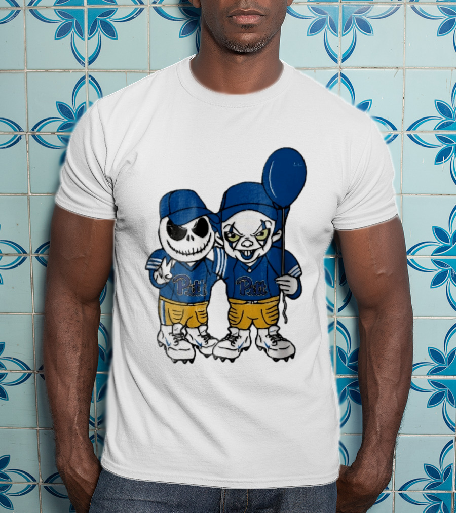 Pittsburgh Panthers NCAA Football Jack Skellington Clown Cartoon Players Blue Balloon T-Shirt
