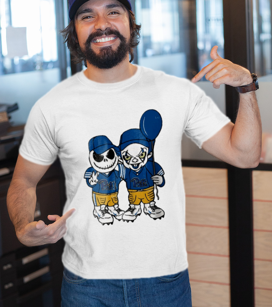 Pittsburgh Panthers NCAA Football Jack Skellington Clown Cartoon Players Blue Balloon T-Shirt