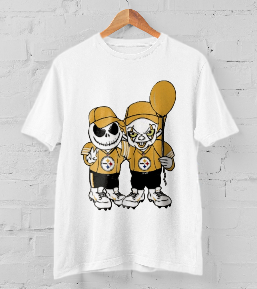 Pittsburgh Steelers Jack Skellington Pennywise Yellow Balloon NFL Cartoon Duo T-Shirt