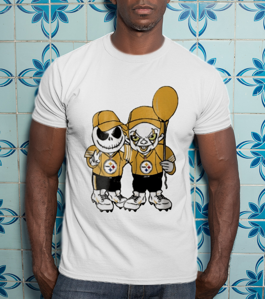 Pittsburgh Steelers Jack Skellington Pennywise Yellow Balloon NFL Cartoon Duo T-Shirt