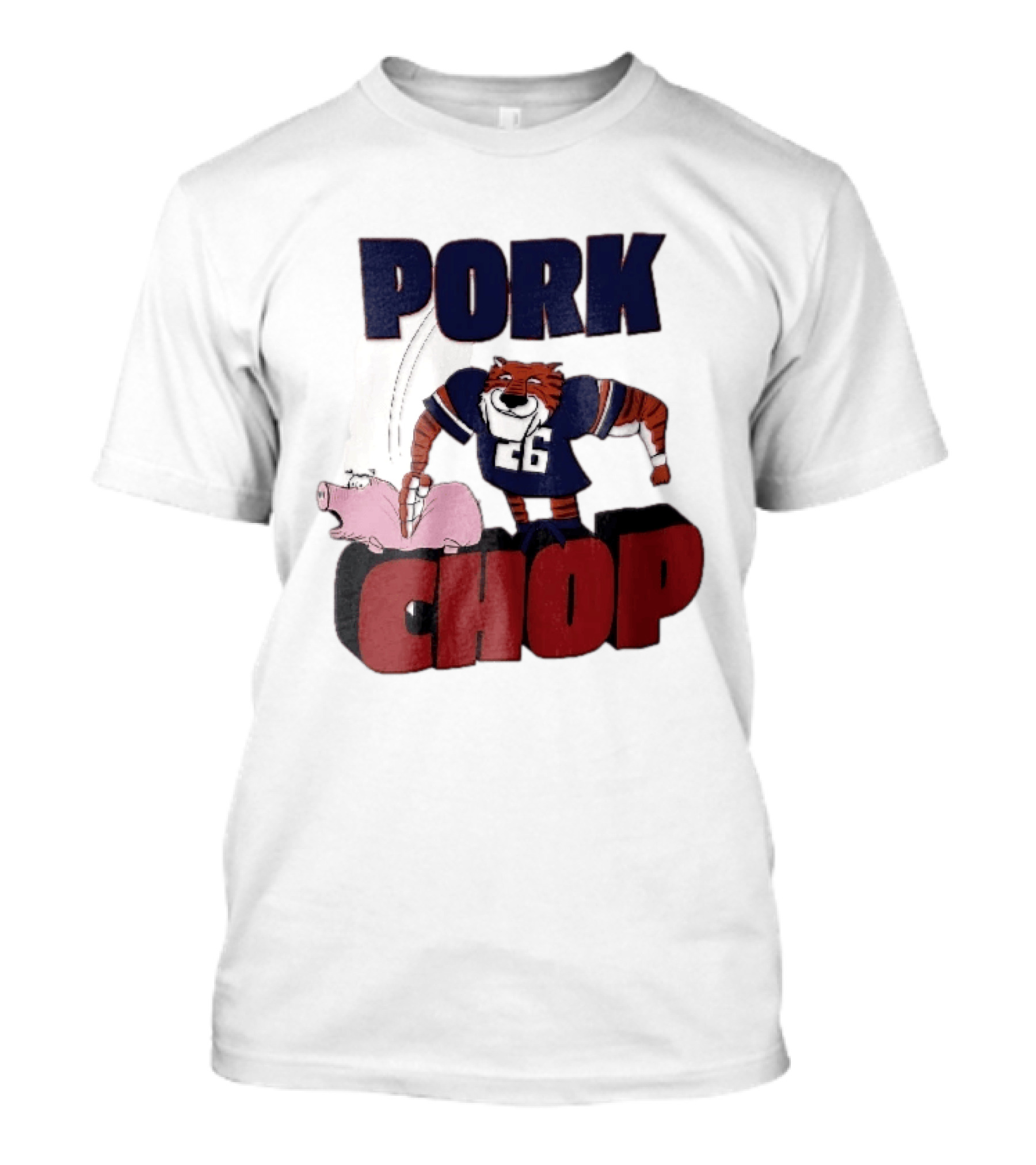 Pork Chop Cartoon Tiger 26 Football Player Hitting Pig T-Shirt