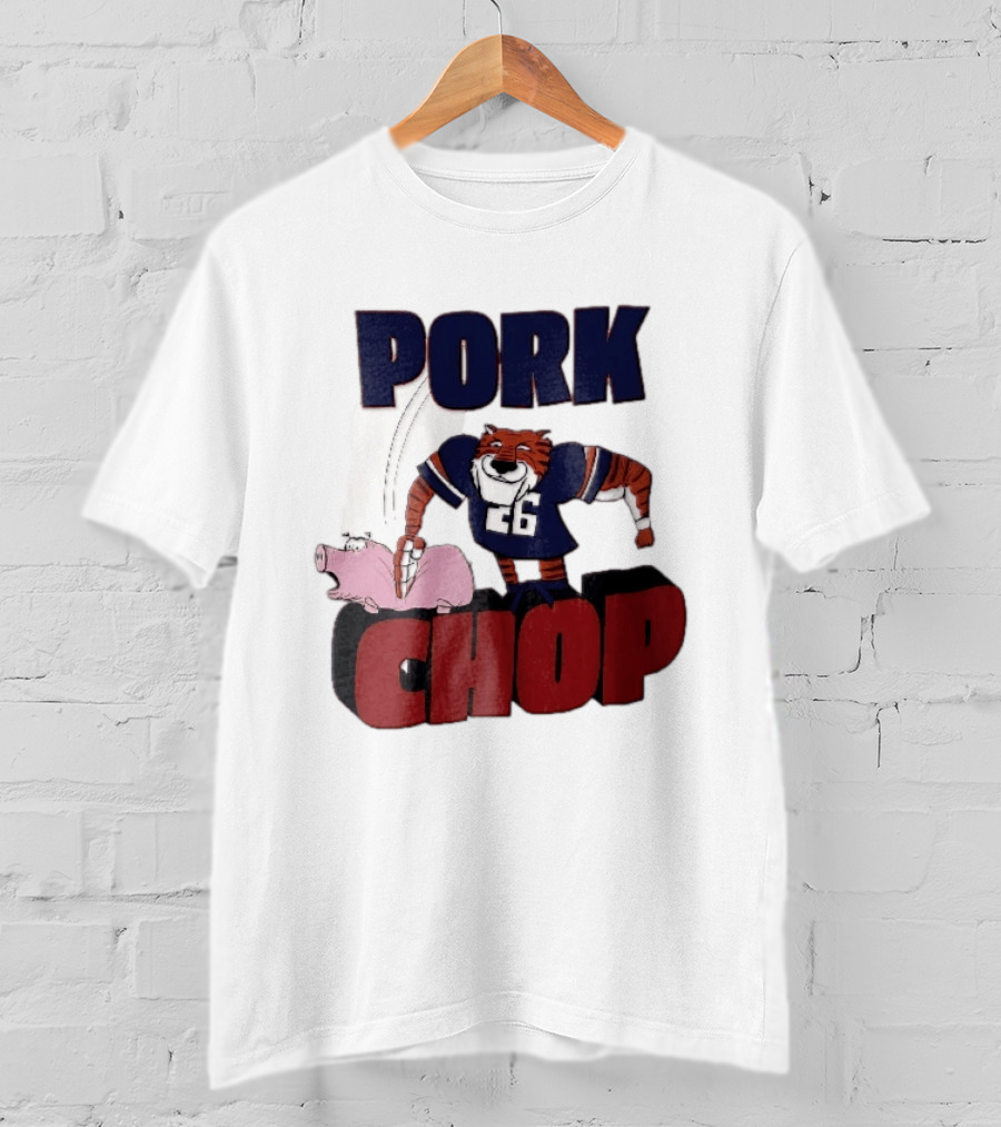 Pork Chop Cartoon Tiger 26 Football Player Hitting Pig T-Shirt