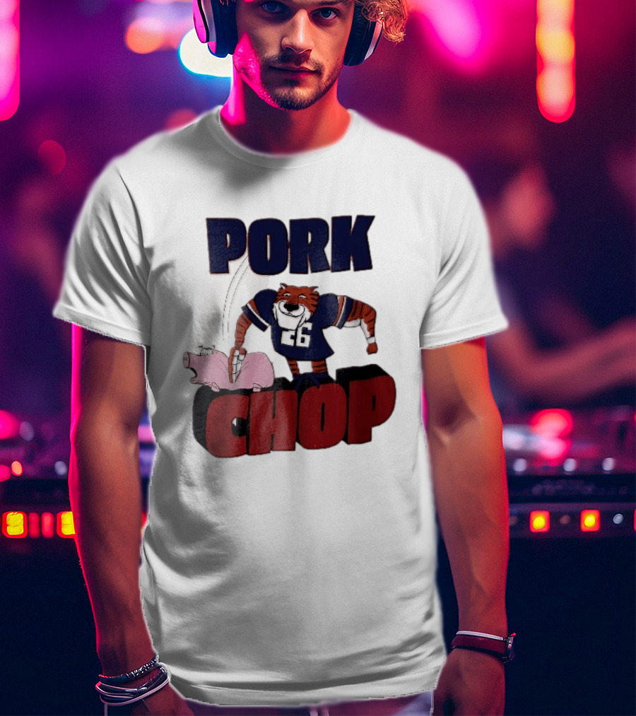 Pork Chop Cartoon Tiger 26 Football Player Hitting Pig T-Shirt