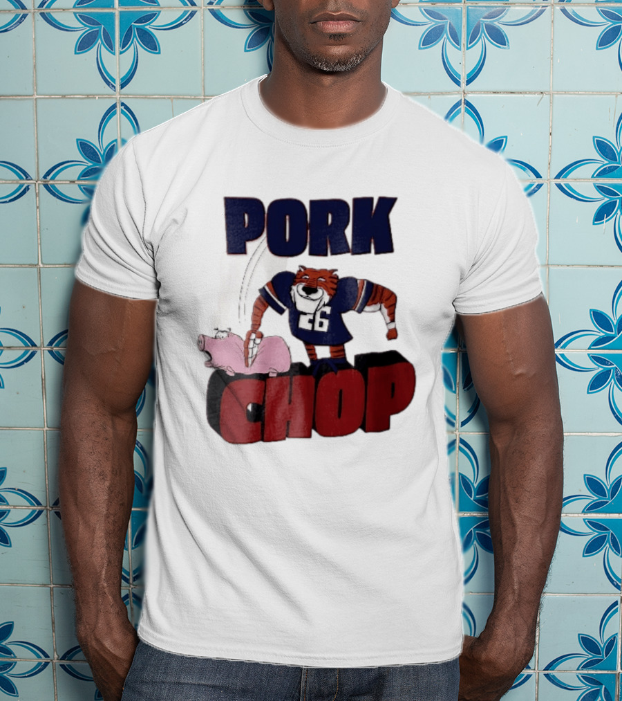 Pork Chop Cartoon Tiger 26 Football Player Hitting Pig T-Shirt