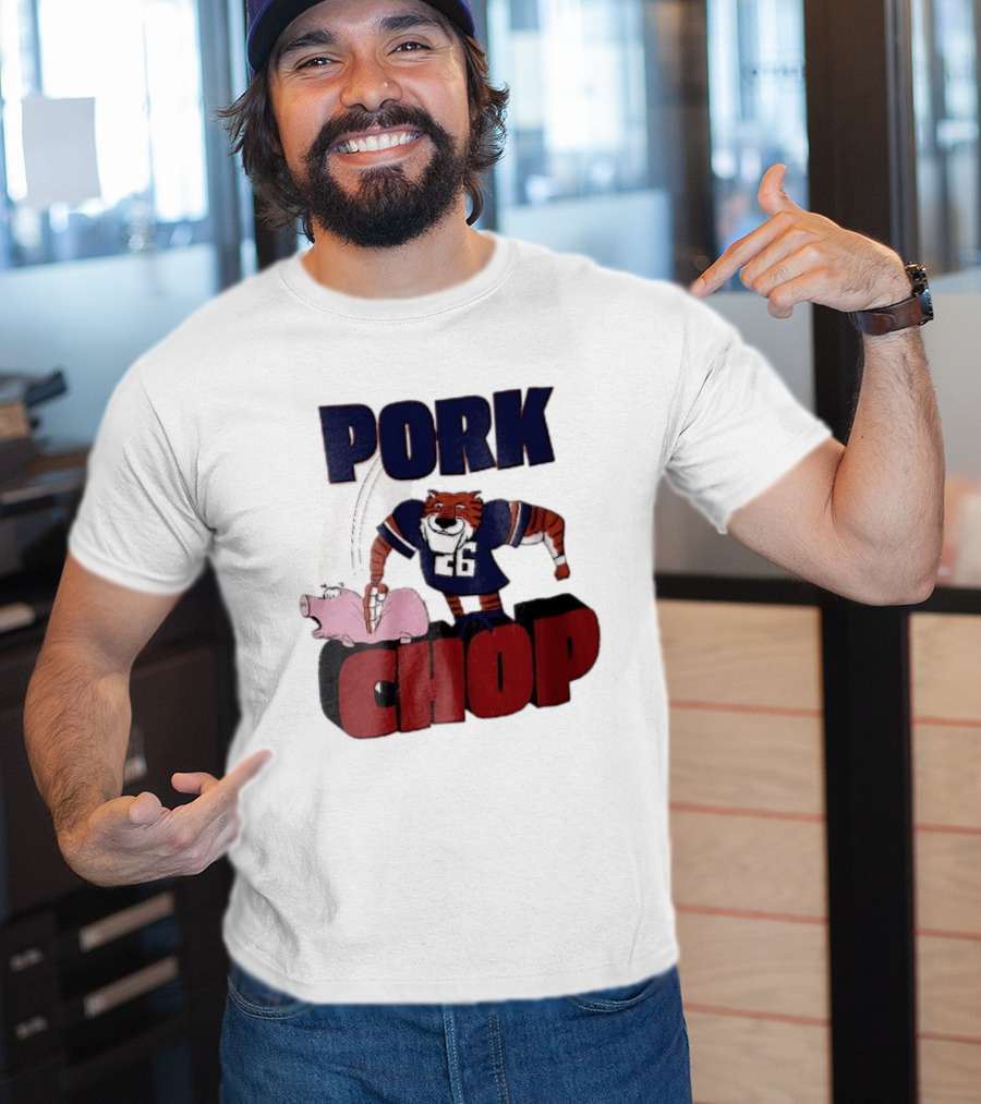 Pork Chop Cartoon Tiger 26 Football Player Hitting Pig T-Shirt