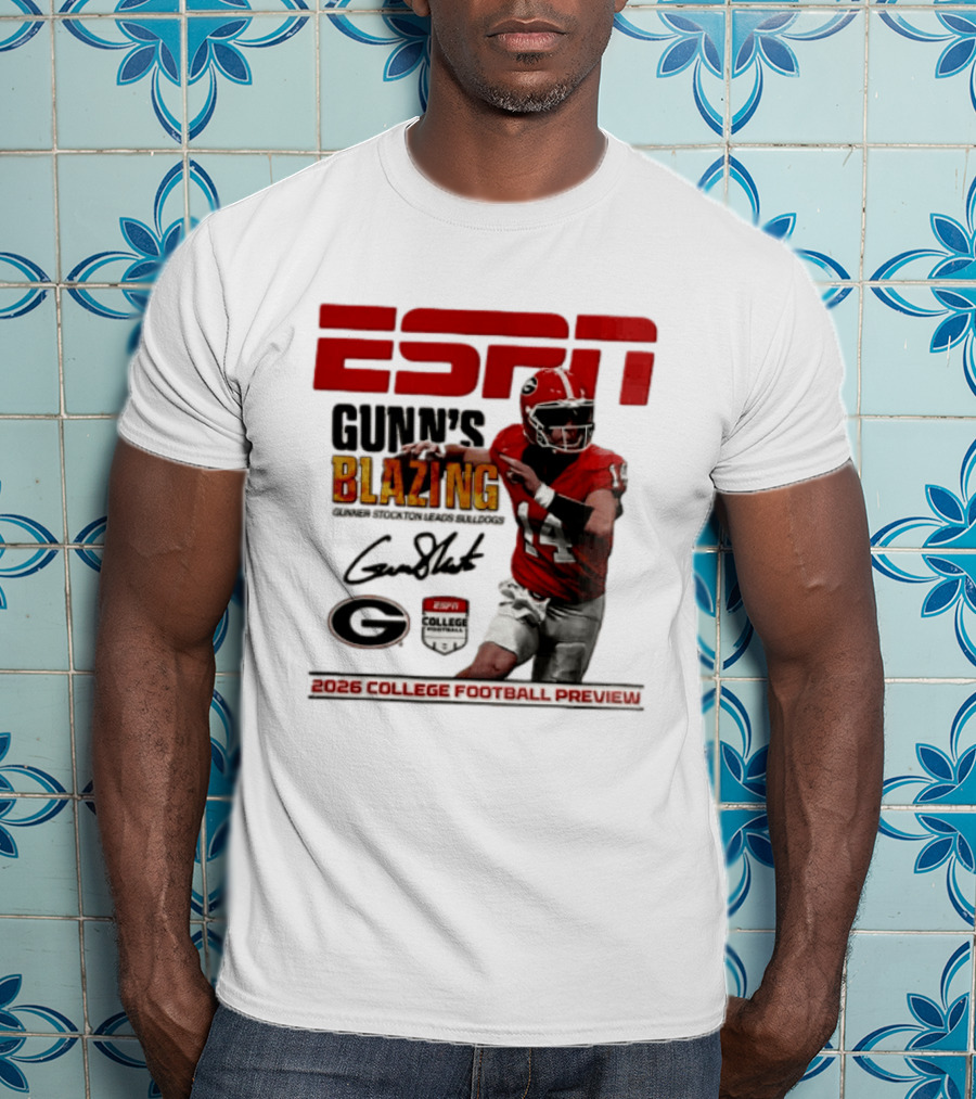 ESPN Gunn's Blazing Georgia Bulldogs 2026 College Football Preview Gunner Stockton T-Shirt