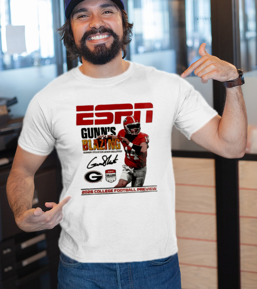 ESPN Gunn's Blazing Georgia Bulldogs 2026 College Football Preview Gunner Stockton T-Shirt