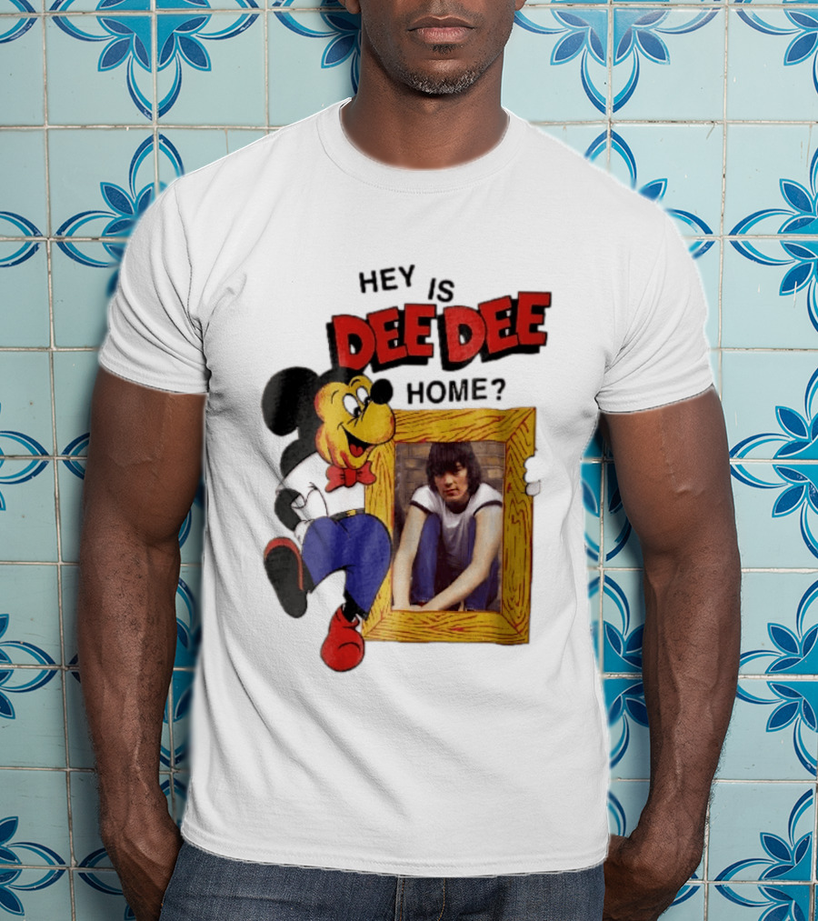 Hey Is Dee Dee Home Cartoon Mickey Mouse Holding Framed Photo T-Shirt