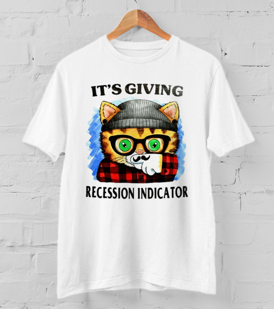 Hipster Cat Glasses Beanie Flannel It's Giving Recession Indicator T-Shirt