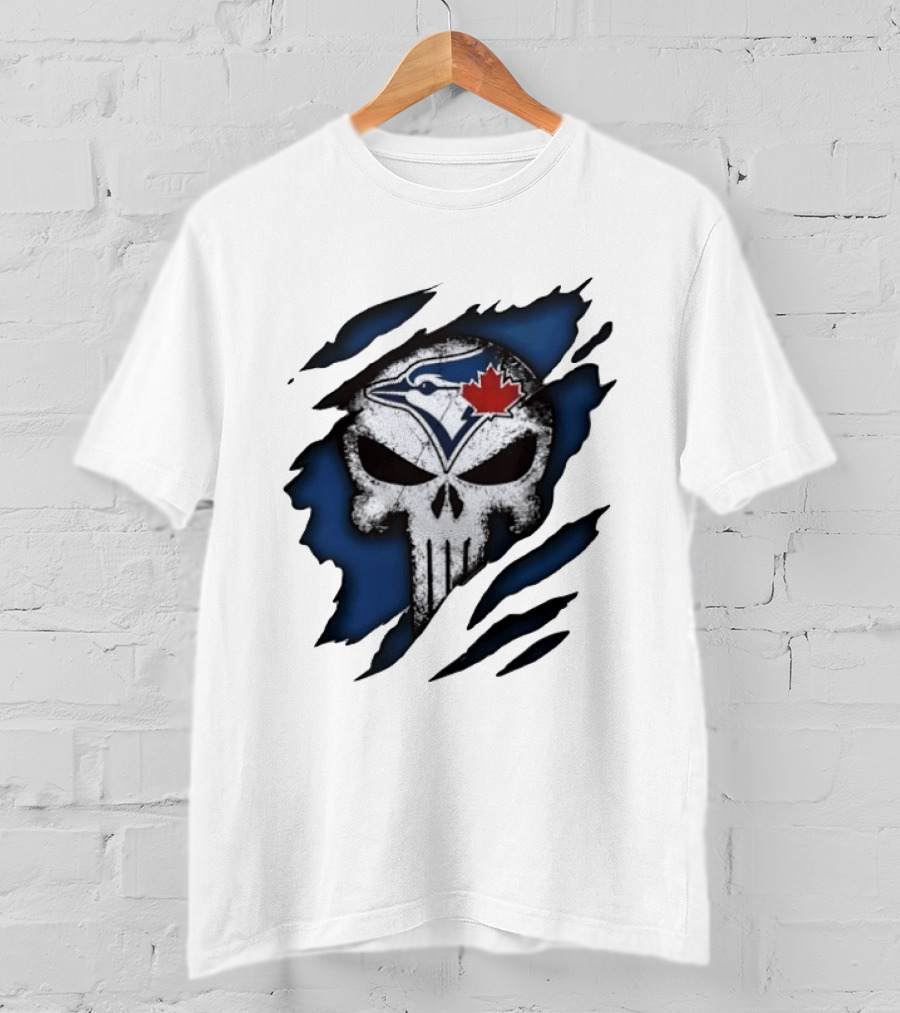 Toronto Blue Jays Punisher Skull Ripped Fabric Men's T-Shirt