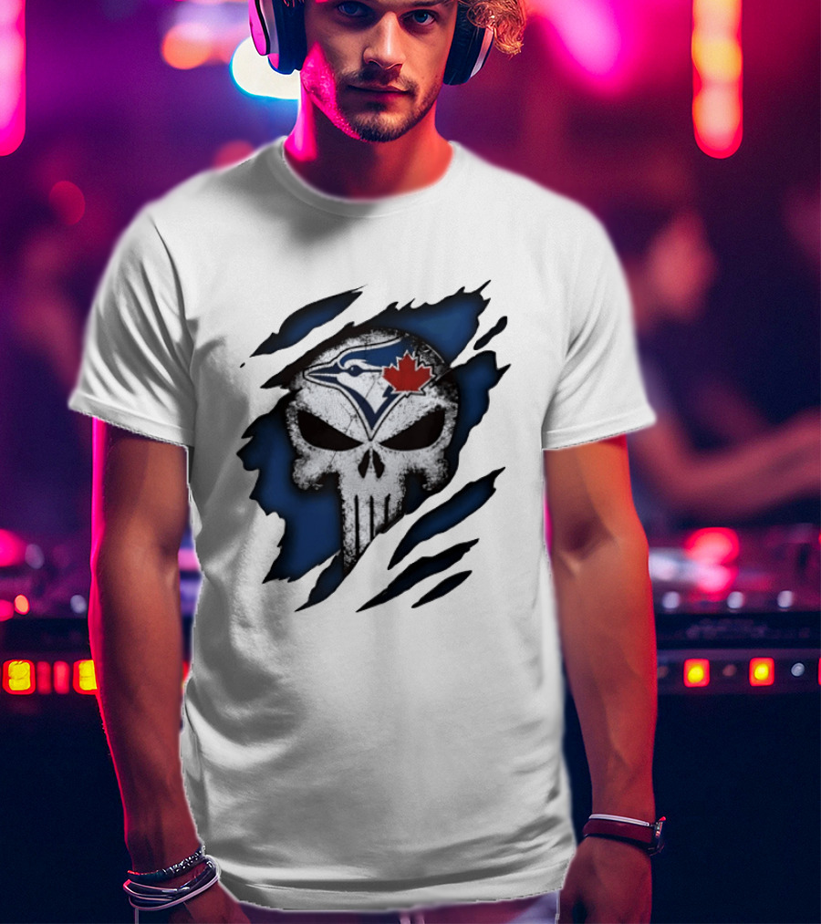 Toronto Blue Jays Punisher Skull Ripped Fabric Men's T-Shirt