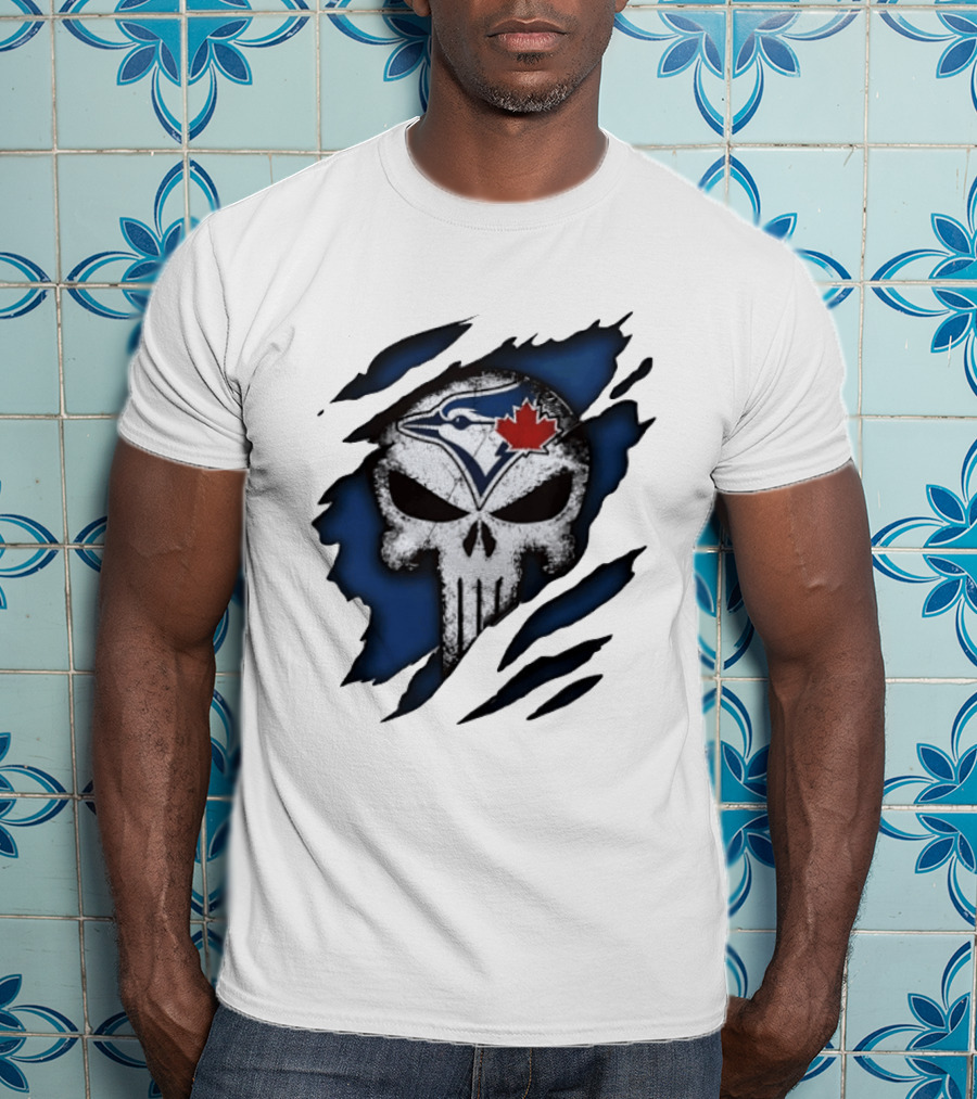 Toronto Blue Jays Punisher Skull Ripped Fabric Men's T-Shirt