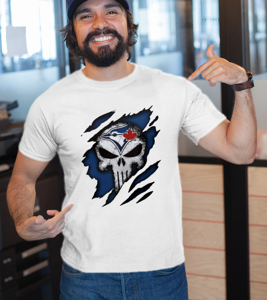 Toronto Blue Jays Punisher Skull Ripped Fabric Men's T-Shirt