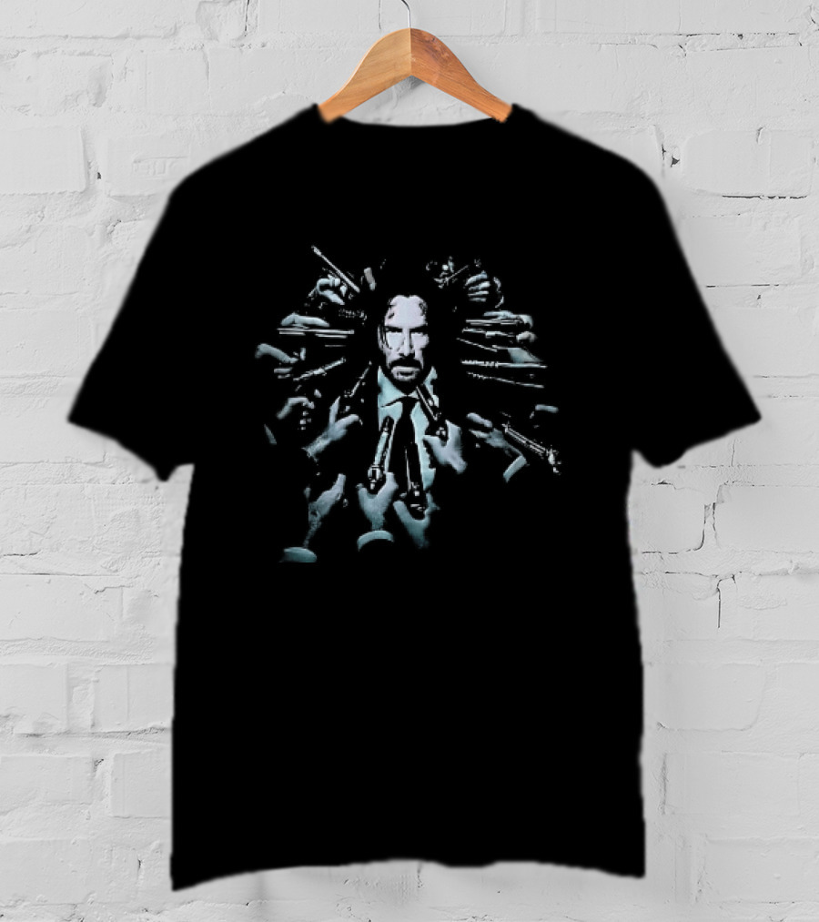 John Wick Surrounded By Guns Pointed At His Head Iconic Movie Scene T-Shirt