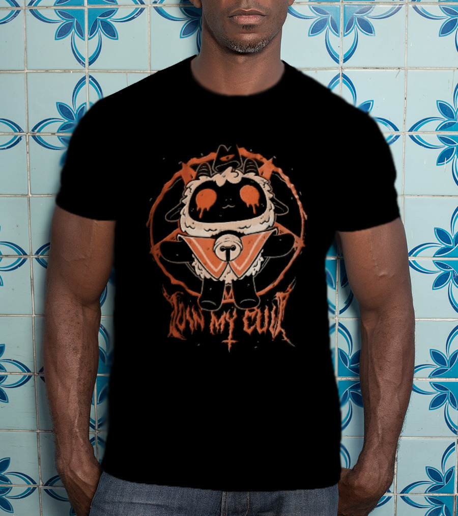 Join My Cult Cartoon Lamb Pentagram Bleeding Eyes Cross T-Shirt