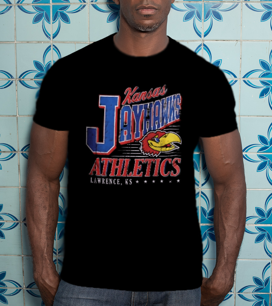 Kansas Jayhawks Athletics Lawrence KS Distressed Bird Head Stars T-Shirt