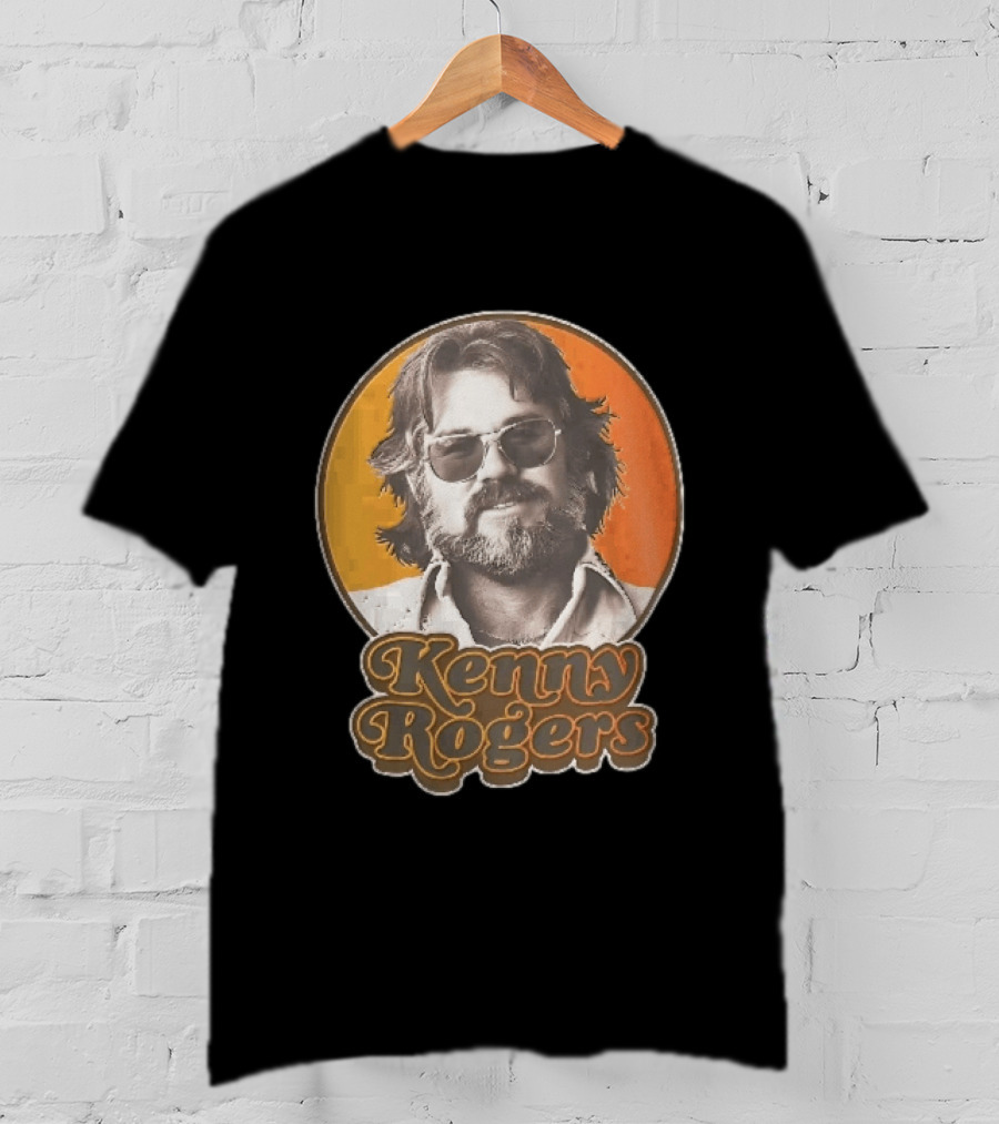 Kenny Rogers Retro Sunglasses Beard 70s Style Orange T-Shirt