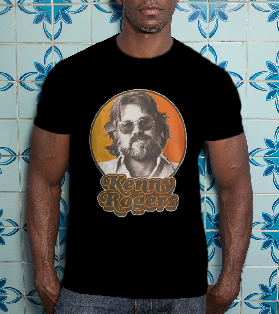 Kenny Rogers Retro Sunglasses Beard 70s Style Orange T-Shirt