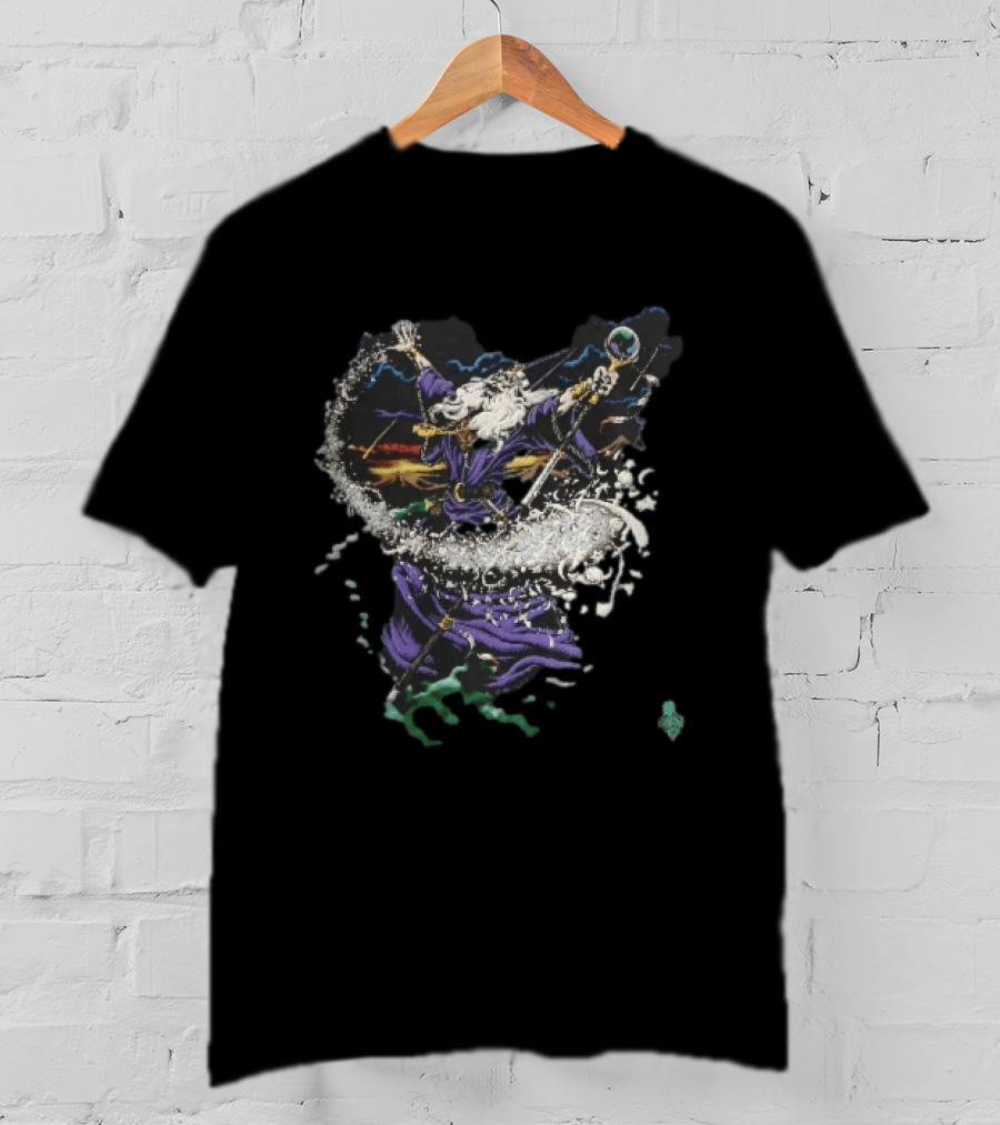 Liquid Blue 1994 Wizard Casting Magic Stars Celestial Staff T-Shirt