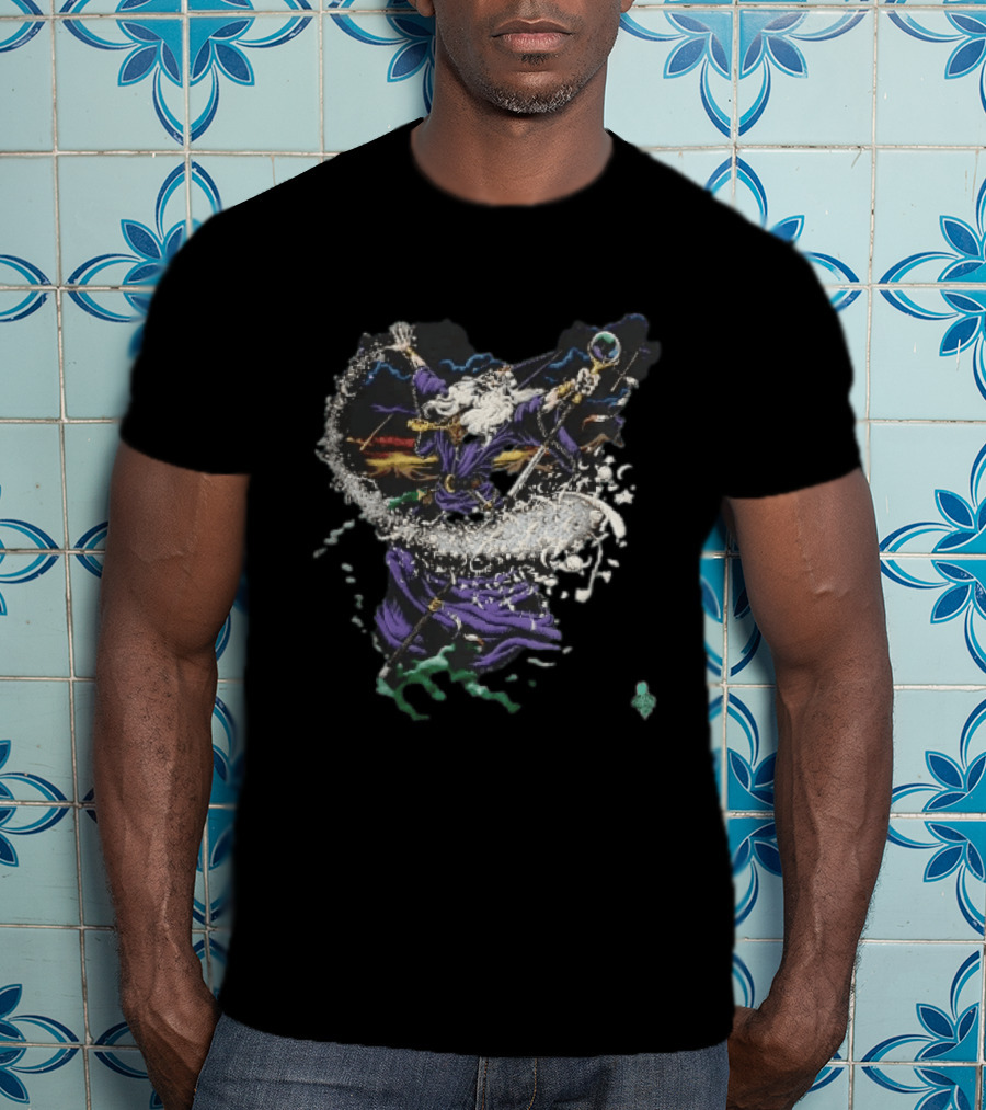 Liquid Blue 1994 Wizard Casting Magic Stars Celestial Staff T-Shirt