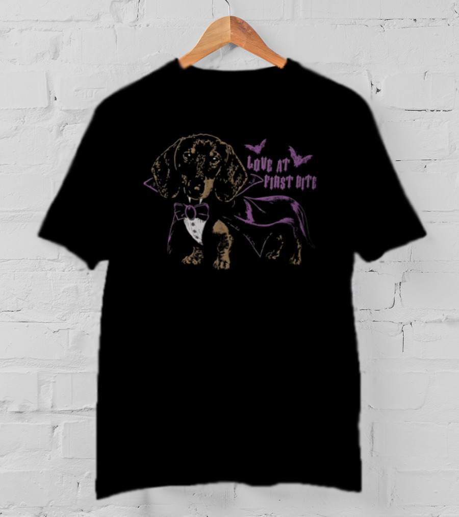 Love At First Bite Dachshund With Butterflies And Bowtie T-Shirt