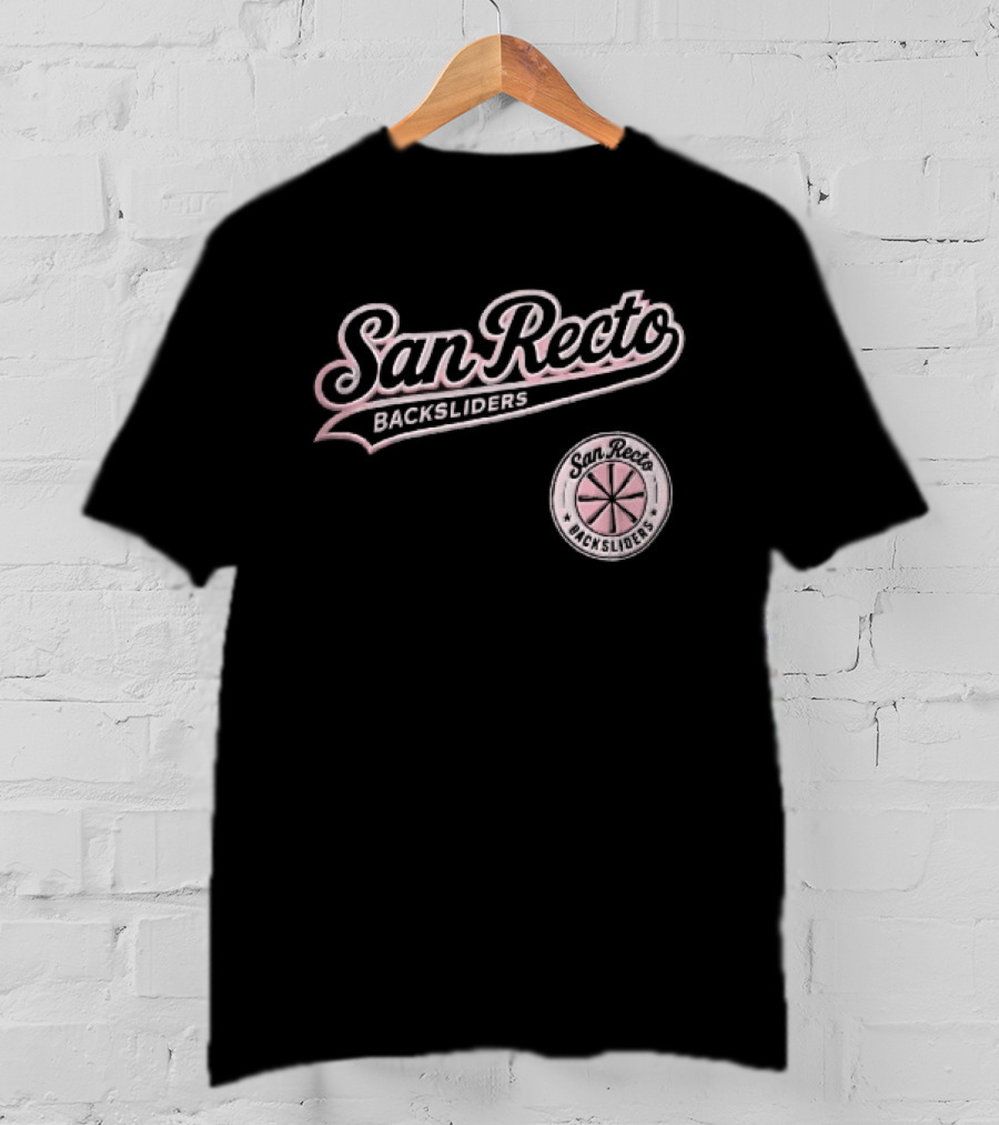 San Recto Backsliders Pink Script Circular Baseball Bat T-Shirt