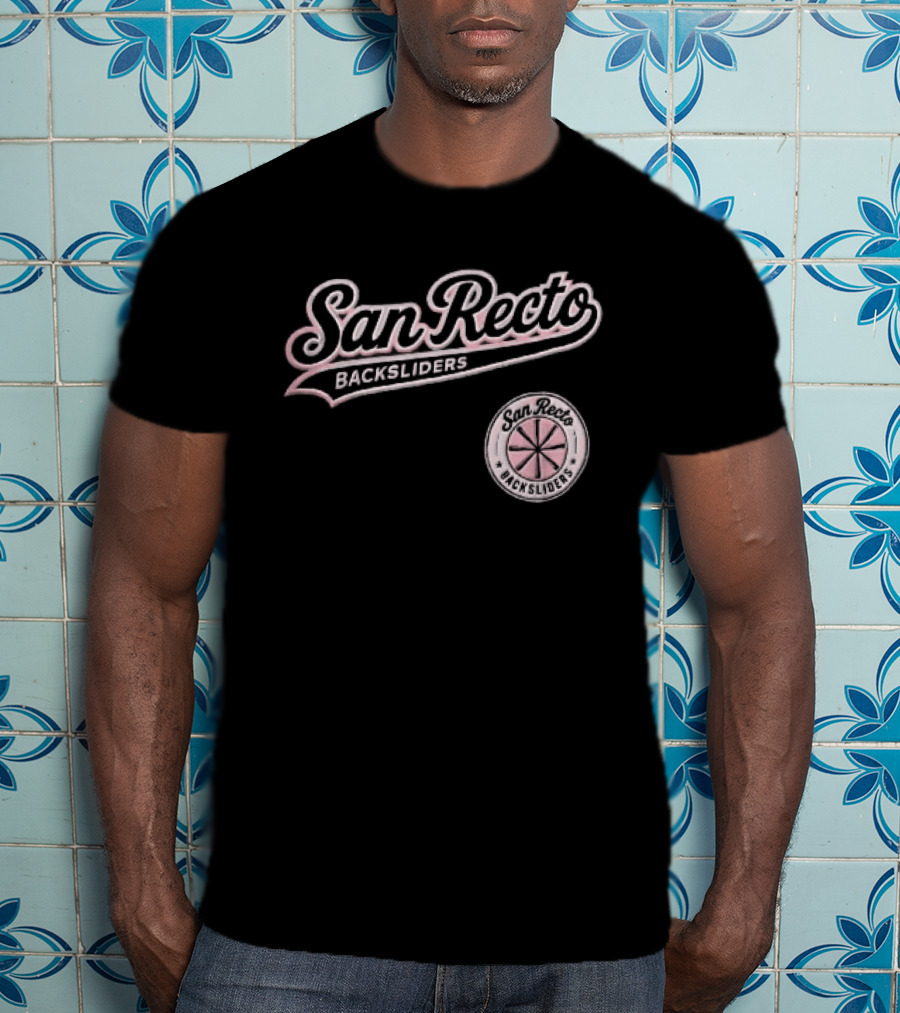 San Recto Backsliders Pink Script Circular Baseball Bat T-Shirt