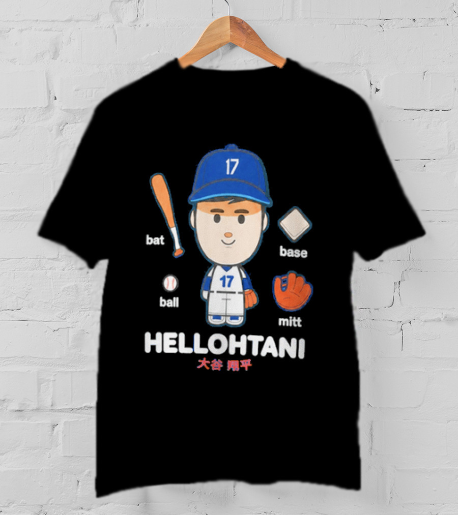 Shohei Ohtani Hellohtani Bat Ball Base Mitt 17 Blue Cap Baseball Player T-Shirt
