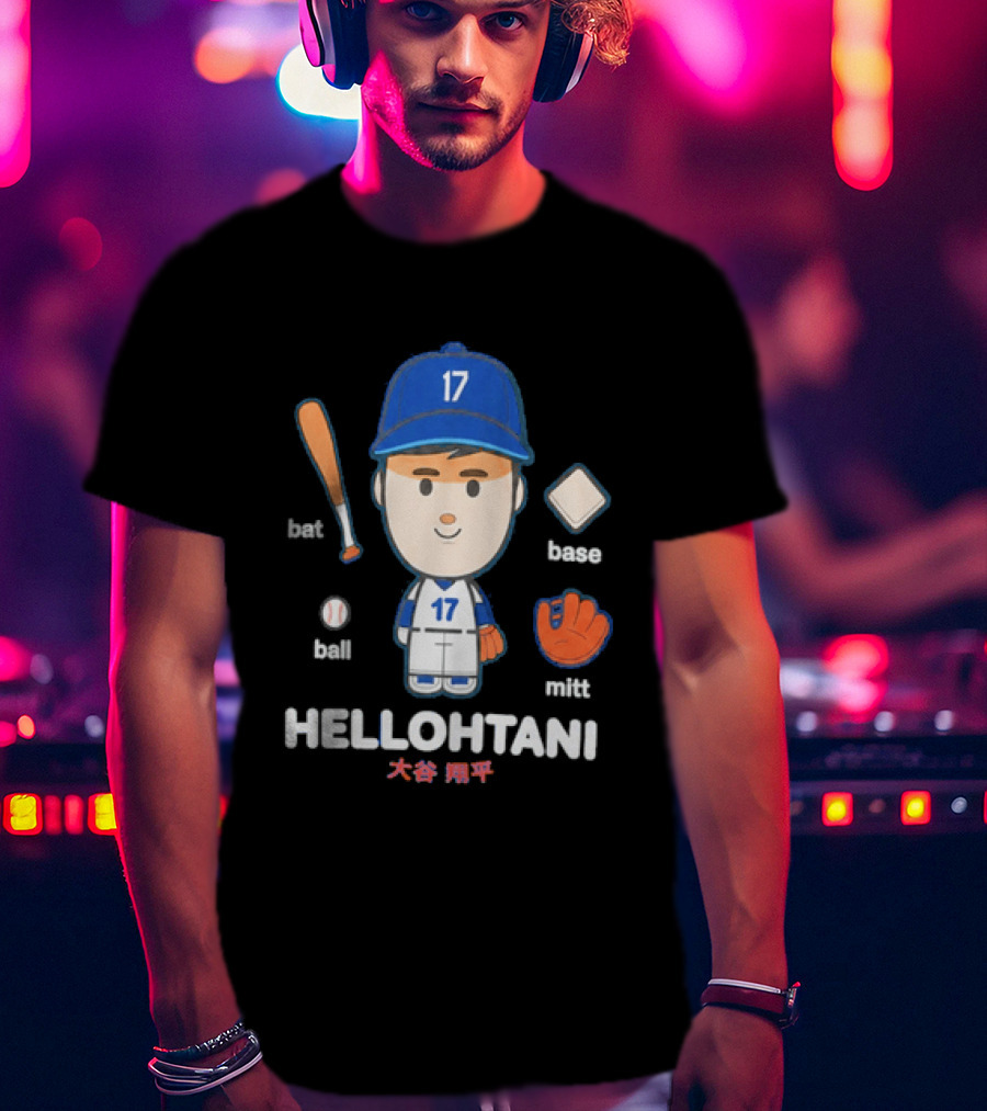 Shohei Ohtani Hellohtani Bat Ball Base Mitt 17 Blue Cap Baseball Player T-Shirt