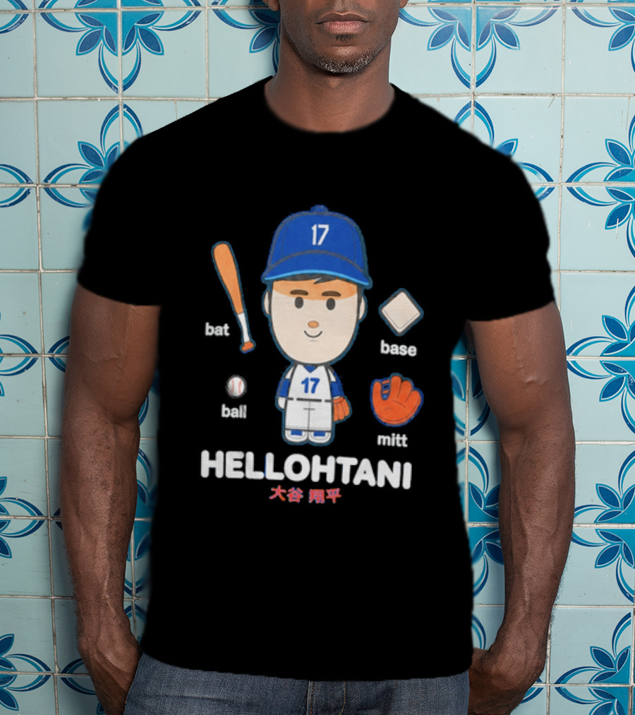 Shohei Ohtani Hellohtani Bat Ball Base Mitt 17 Blue Cap Baseball Player T-Shirt