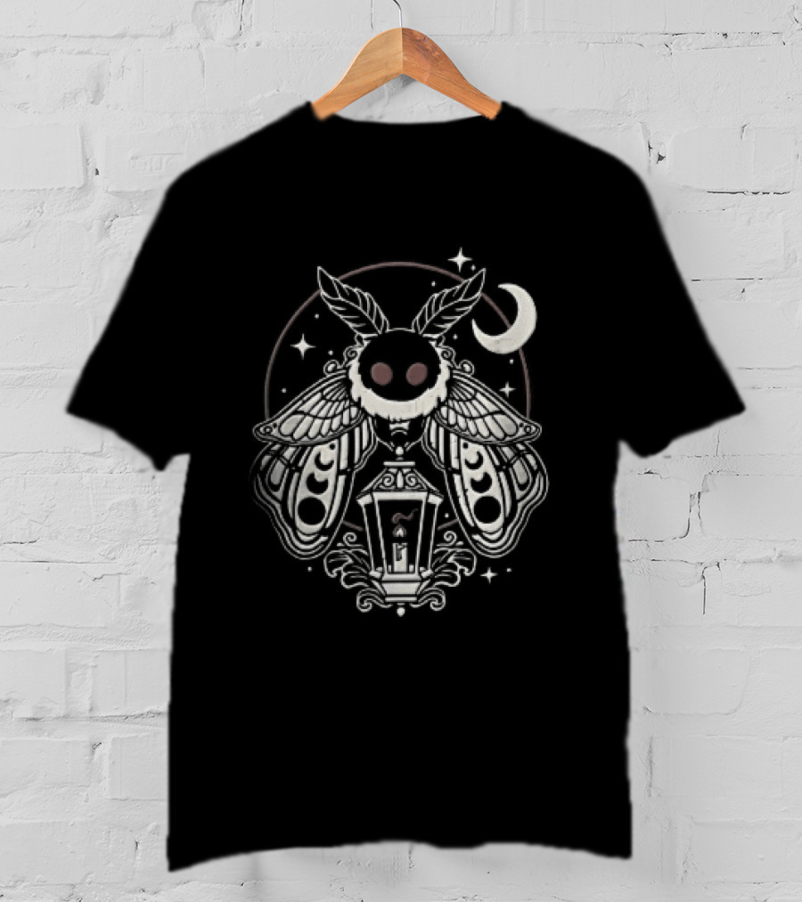 Mothman Red Eyes Candle Lantern Crescent Moon Stars T-Shirt