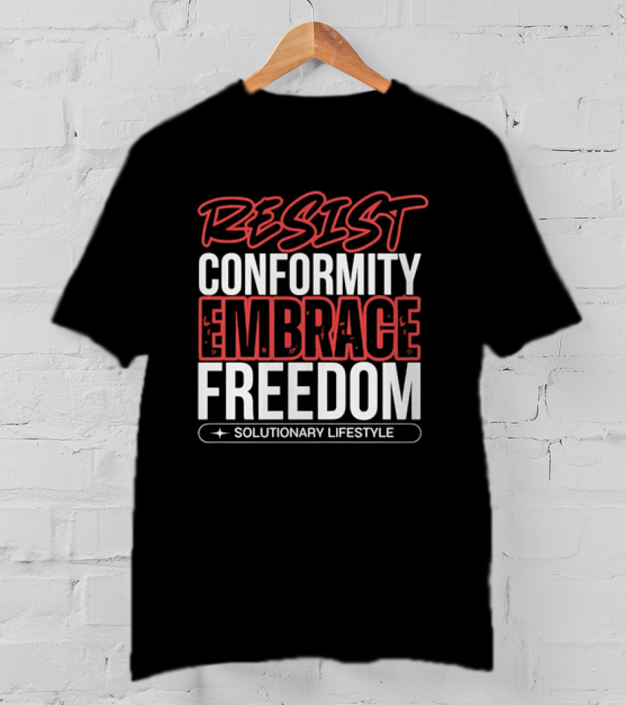 RESIST Conformity Embrace Freedom Solutionary Lifestyle Red White Distressed T-Shirt