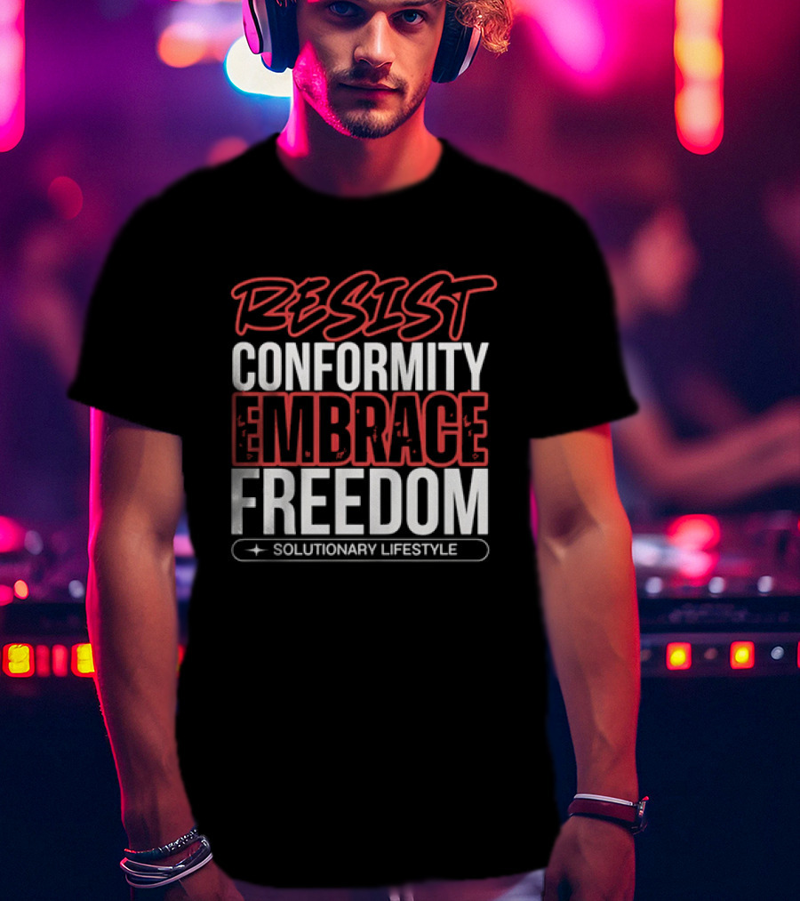 RESIST Conformity Embrace Freedom Solutionary Lifestyle Red White Distressed T-Shirt