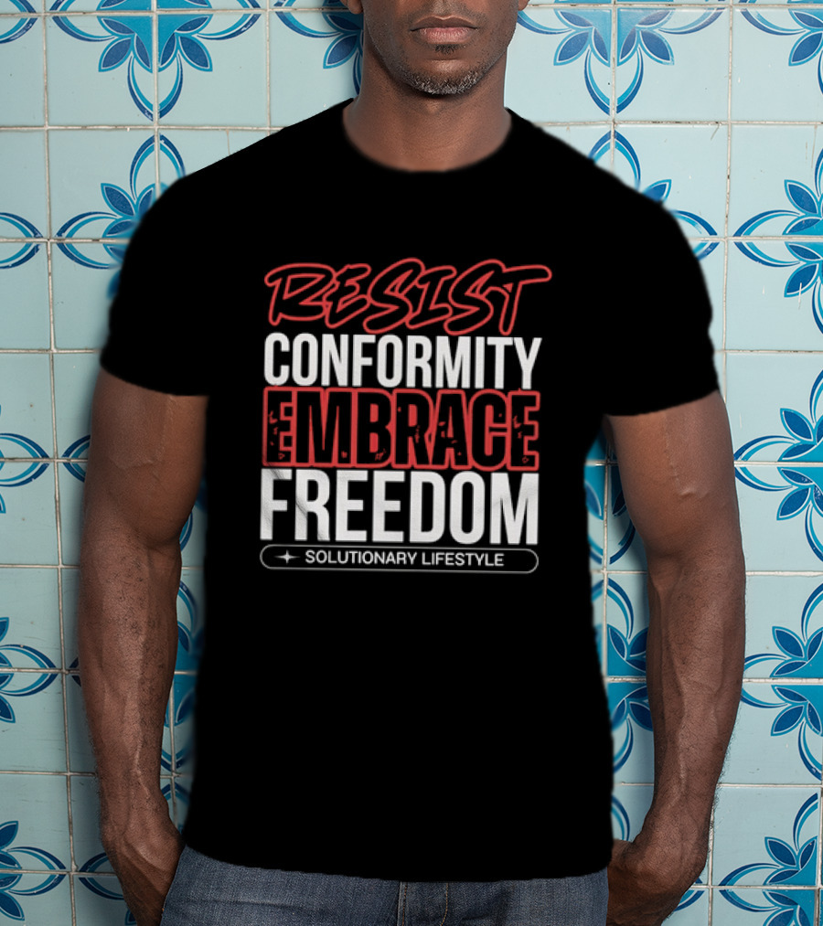 RESIST Conformity Embrace Freedom Solutionary Lifestyle Red White Distressed T-Shirt