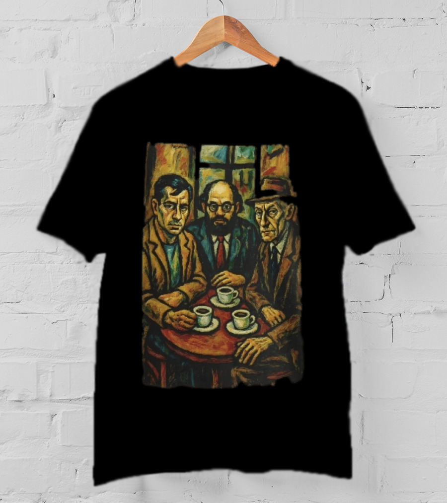 Three Men At A Table Drinking Coffee Expressionist Style Painting T-Shirt