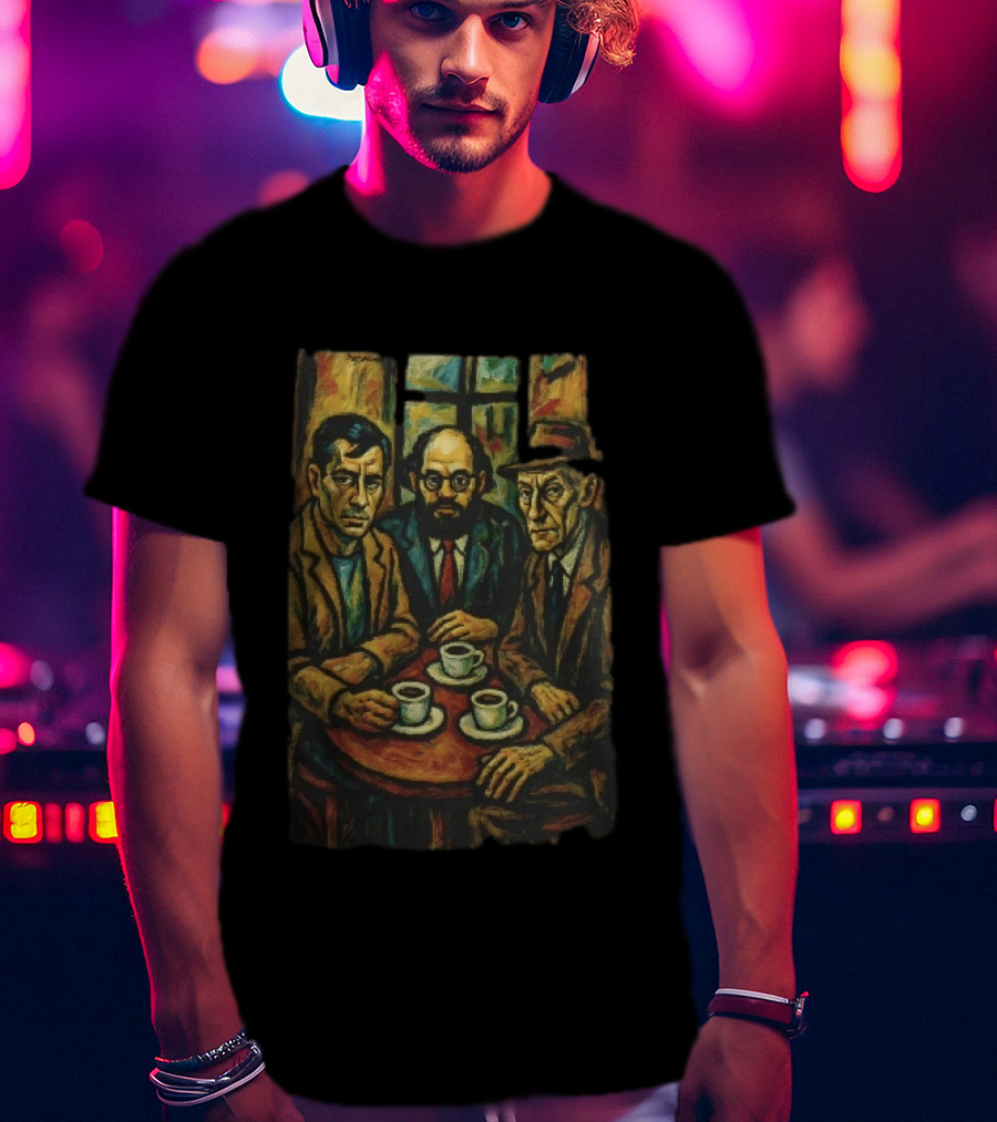 Three Men At A Table Drinking Coffee Expressionist Style Painting T-Shirt
