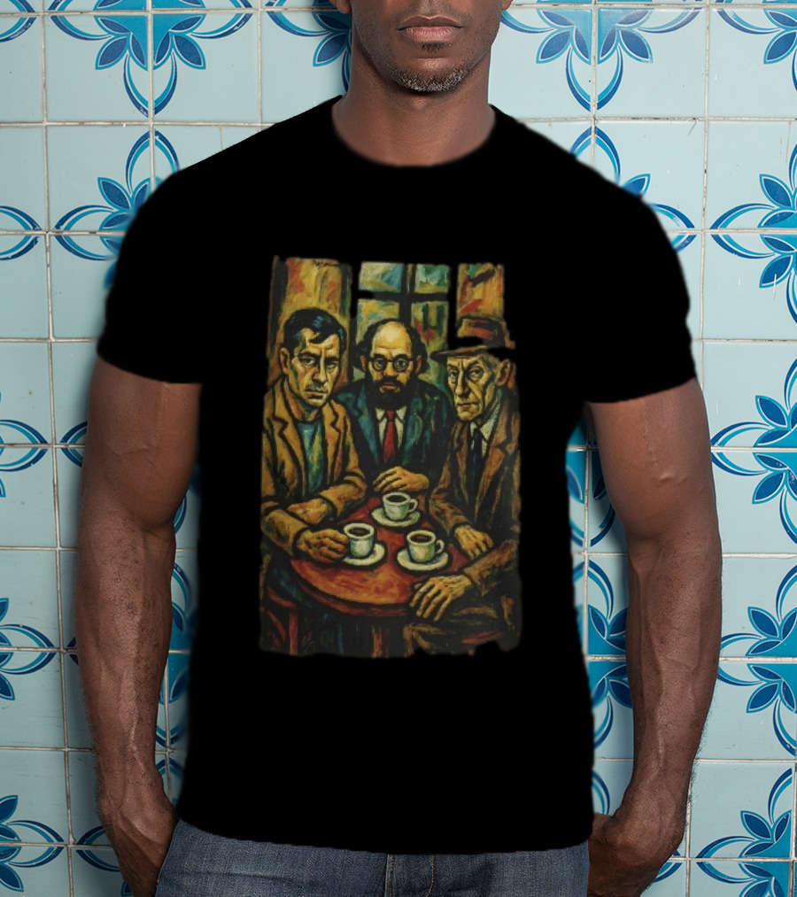 Three Men At A Table Drinking Coffee Expressionist Style Painting T-Shirt