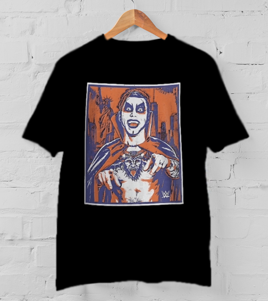 WWE Facepaint Wrestler At Liberty Statue Skyline With Demon Tattoo T-Shirt